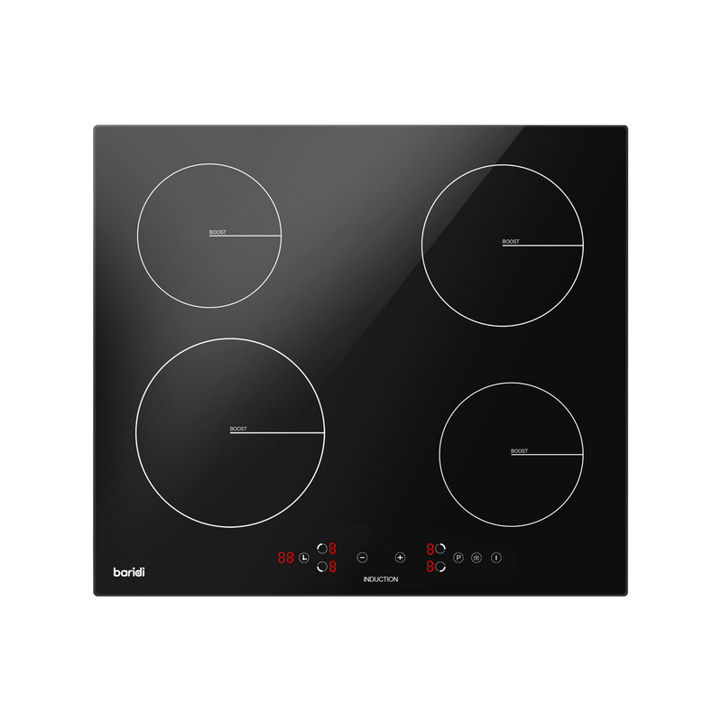 Sealey DH177 Baridi 60cm Built-In Induction Hob with 4 Cooking Zones, 2800W, Boost Function, 9 Power Levels, Touch Control, Timer, supplied with 13A Plug