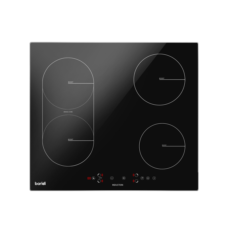 Baridi DH178  60cm Built-In Induction Hob with Bridge Zone, 4 Cooking Zones, 2800W, Boost Function, 9 Power Levels, Touch Control & Timer