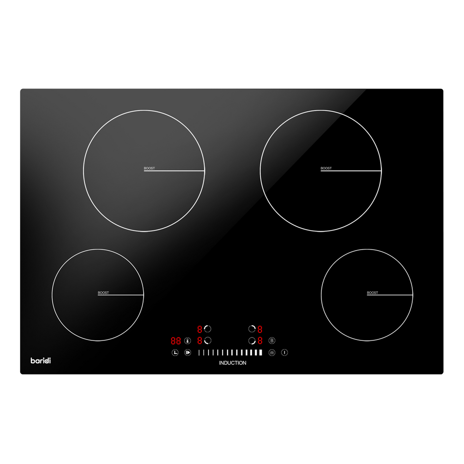 Baridi DH179  77cm Built-In Induction Hob with 4 Cooking Zones, 7200W, Boost Function, 9 Power Levels, Touch Control & Timer, Hardwired
