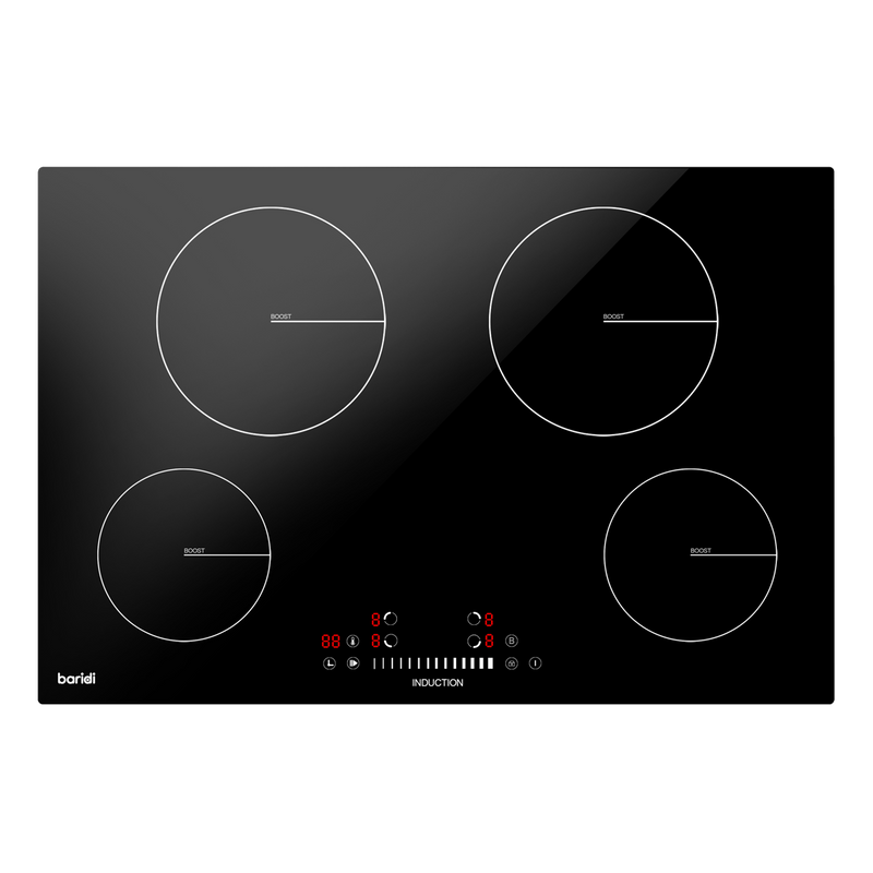 Baridi DH179  77cm Built-In Induction Hob with 4 Cooking Zones, 7200W, Boost Function, 9 Power Levels, Touch Control & Timer, Hardwired