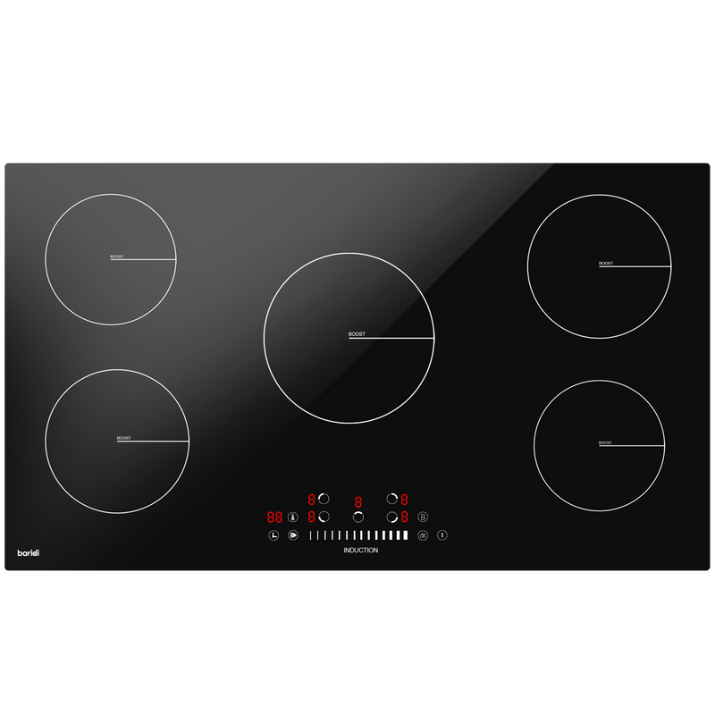 Baridi DH180  90cm Built-In Induction Hob with 5 Cooking Zones, 9300W, Boost Function, 9 Power Levels, Slider Touch Control, Hardwired