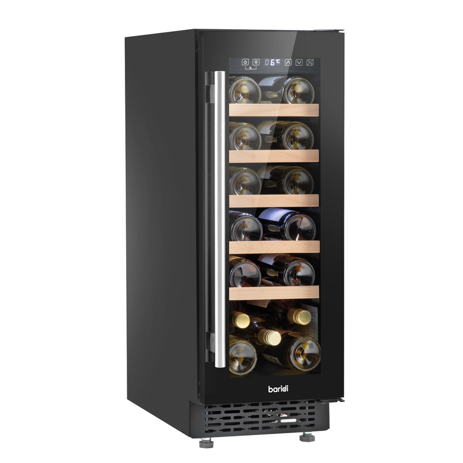 Baridi DH203  20 Bottle Slim 30cm Built-In Wine Cooler, Touchscreen Controls, Black