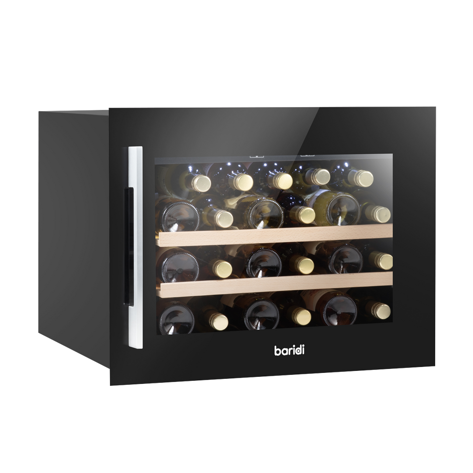 Baridi DH205  60cm Built-In 28 Bottle Wine Cooler with Beech Wood Shelves and Internal LED Light, Black