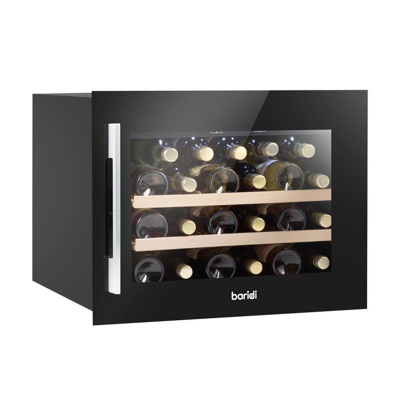 Baridi DH205  60cm Built-In 28 Bottle Wine Cooler with Beech Wood Shelves and Internal LED Light, Black