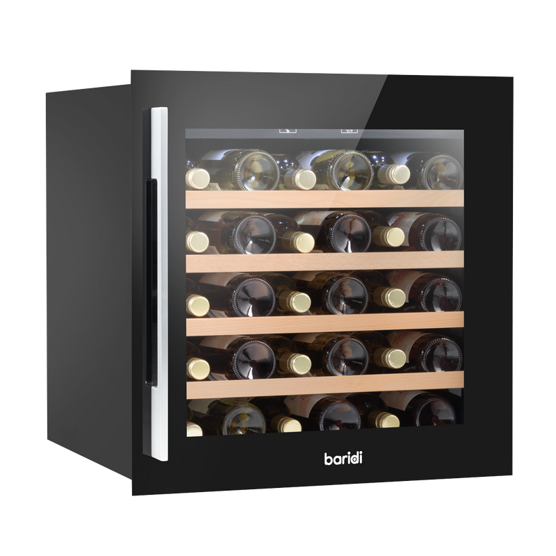 Baridi DH206  60cm Built-In 36 Bottle Wine Cooler with Beech Wood Shelves and Internal LED Light, Black