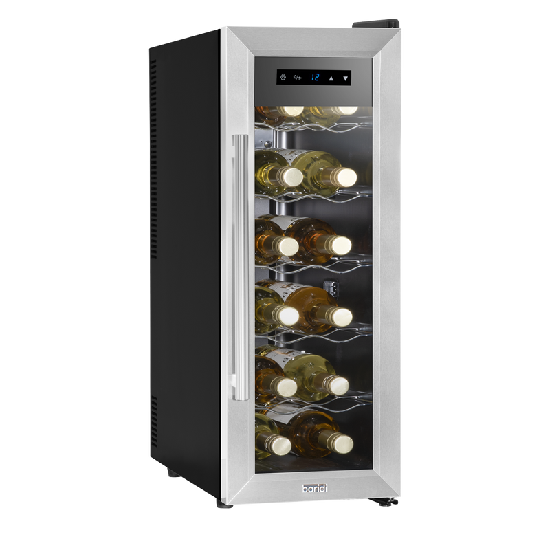 Sealey DH74 Baridi 12 Bottle Wine Cooler with Digital Touchscreen Controls & LED Light, Stainless Steel
