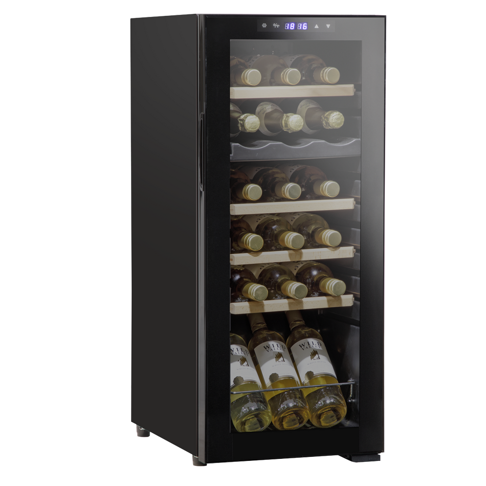 Baridi DH89  18 Bottle Dual Zone Wine Cooler, Fridge with Digital Touchscreen Controls, Wooden Shelves & LED Light, Black