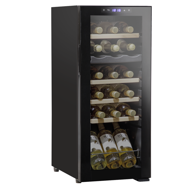 Baridi DH89  18 Bottle Dual Zone Wine Cooler, Fridge with Digital Touchscreen Controls, Wooden Shelves & LED Light, Black