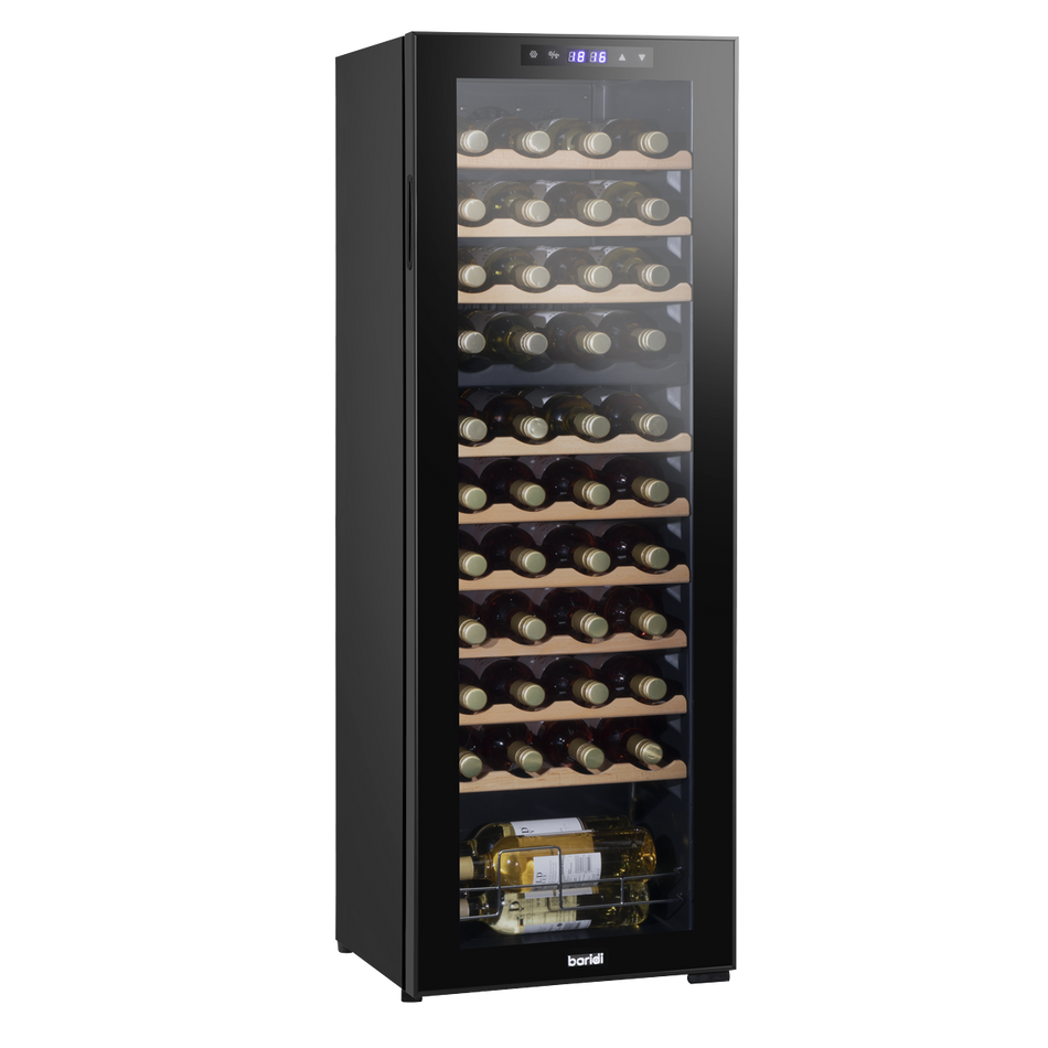 Baridi DH92  44 Bottle Dual Zone Wine Cooler, Fridge with Digital Touchscreen Controls, Wooden Shelves & LED Light, Black