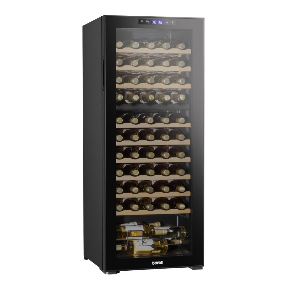 Baridi DH93  55 Bottle Dual Zone Wine Cooler, Fridge with Digital Touchscreen Controls, Wooden Shelves & LED Light, Black