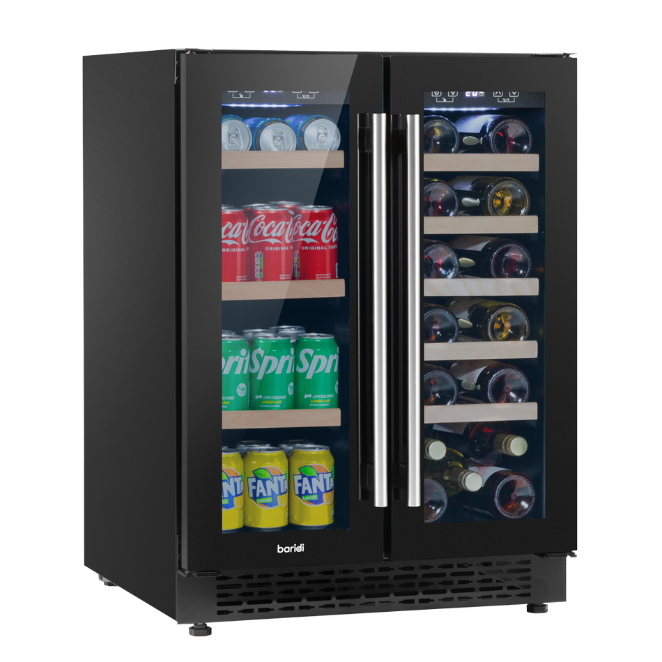 Baridi DH96  60cm Dual Zone Wine Cooler and Drinks Fridge 40 Bottle/120 Can Built-In Under Counter/Freestanding Glass Fronted Bar Drinks Fridge Chiller