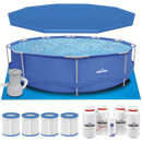 Dellonda DL138 Steel Frame Round Swimming Pool & Filter Pump with Cover, Ground Sheet, Test Strips, Starter Kit & Filters 12ft - Blue