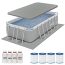 Dellonda DL139 Deluxe Steel Frame Swimming Pool with Filter Pump 13ft, Top Cover, Ground Sheet, Additional Filters & Starter Kit