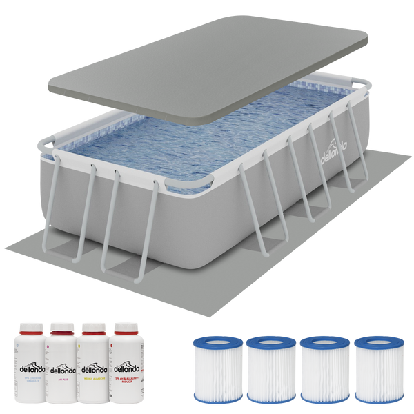 Dellonda DL139 Deluxe Steel Frame Swimming Pool with Filter Pump 13ft, Top Cover, Ground Sheet, Additional Filters & Starter Kit