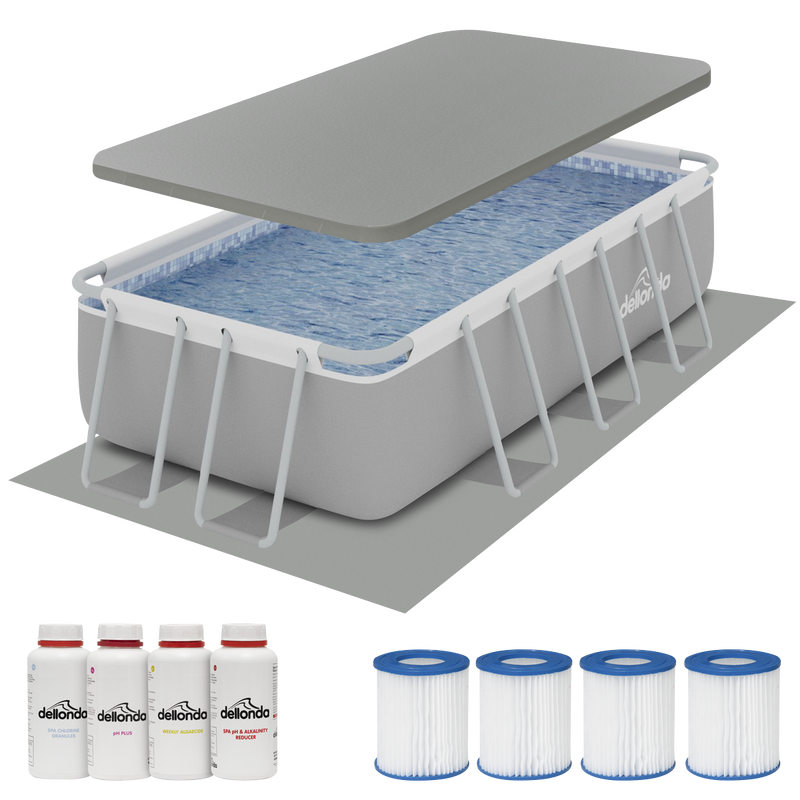Dellonda DL139 Deluxe Steel Frame Swimming Pool with Filter Pump 13ft, Top Cover, Ground Sheet, Additional Filters & Starter Kit