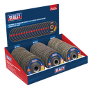 Sealey FD115EMIXDB Assorted Grit Flap Discs Aluminium Oxide 115mm 22mm Bore - Display Box of 60