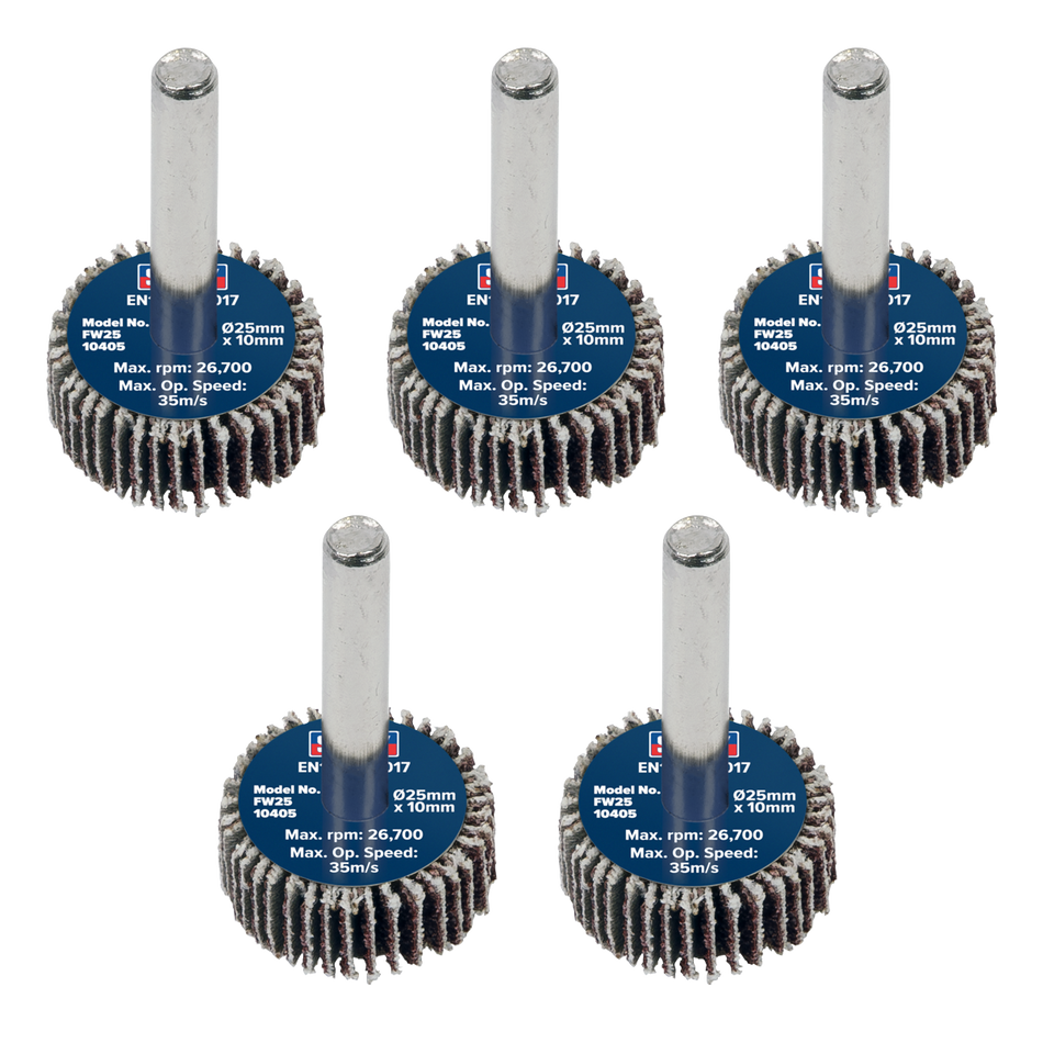 Sealey FW2510405 Abrasive Flap Wheel Diameter 25 x 10mm Diameter 6mm Shaft 40Grit - Pack of 5