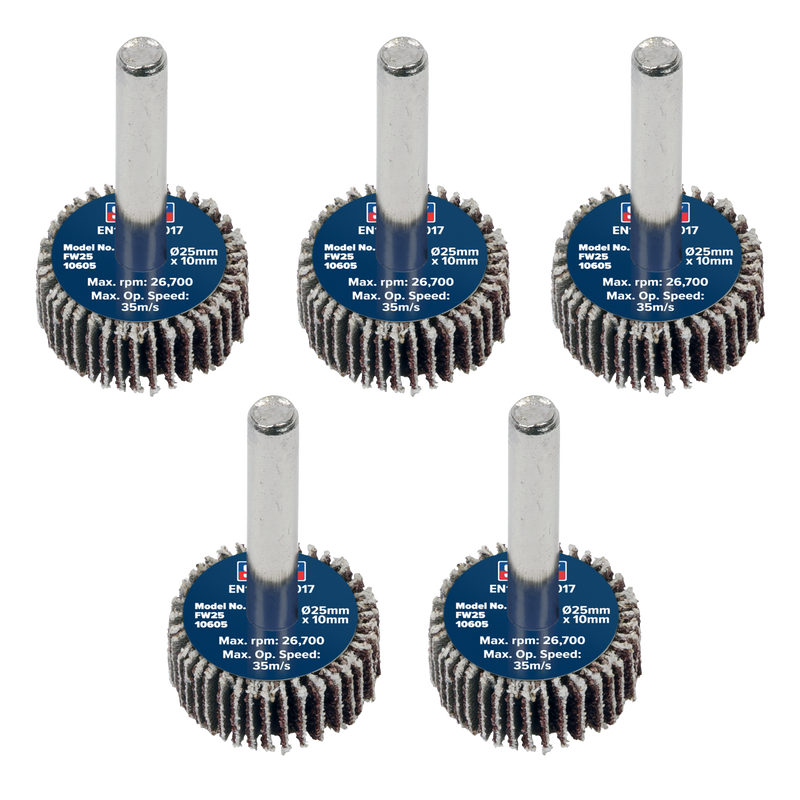 Sealey FW2510605 Abrasive Flap Wheel Diameter 25 x 10mm Diameter 6mm Shaft 60Grit - Pack of 5