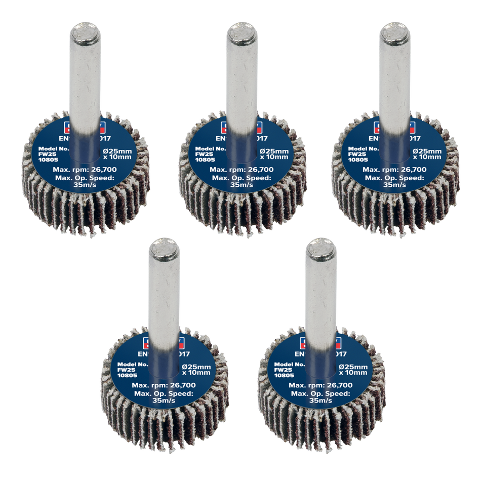 Sealey FW2510805 Abrasive Flap Wheel Diameter 25 x 10mm Diameter 6mm Shaft 80Grit - Pack of 5