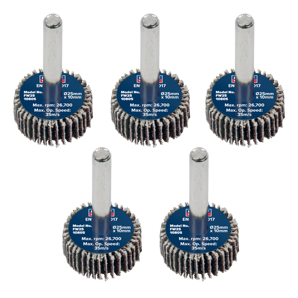 Sealey FW2510805 Abrasive Flap Wheel Diameter 25 x 10mm Diameter 6mm Shaft 80Grit - Pack of 5