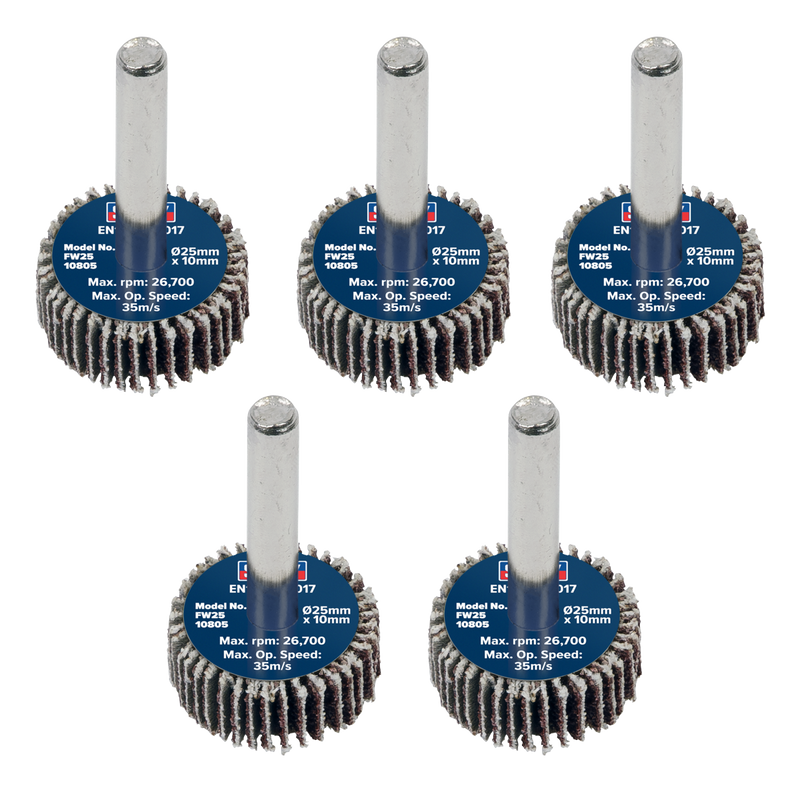 Sealey FW2510805 Abrasive Flap Wheel Diameter 25 x 10mm Diameter 6mm Shaft 80Grit - Pack of 5