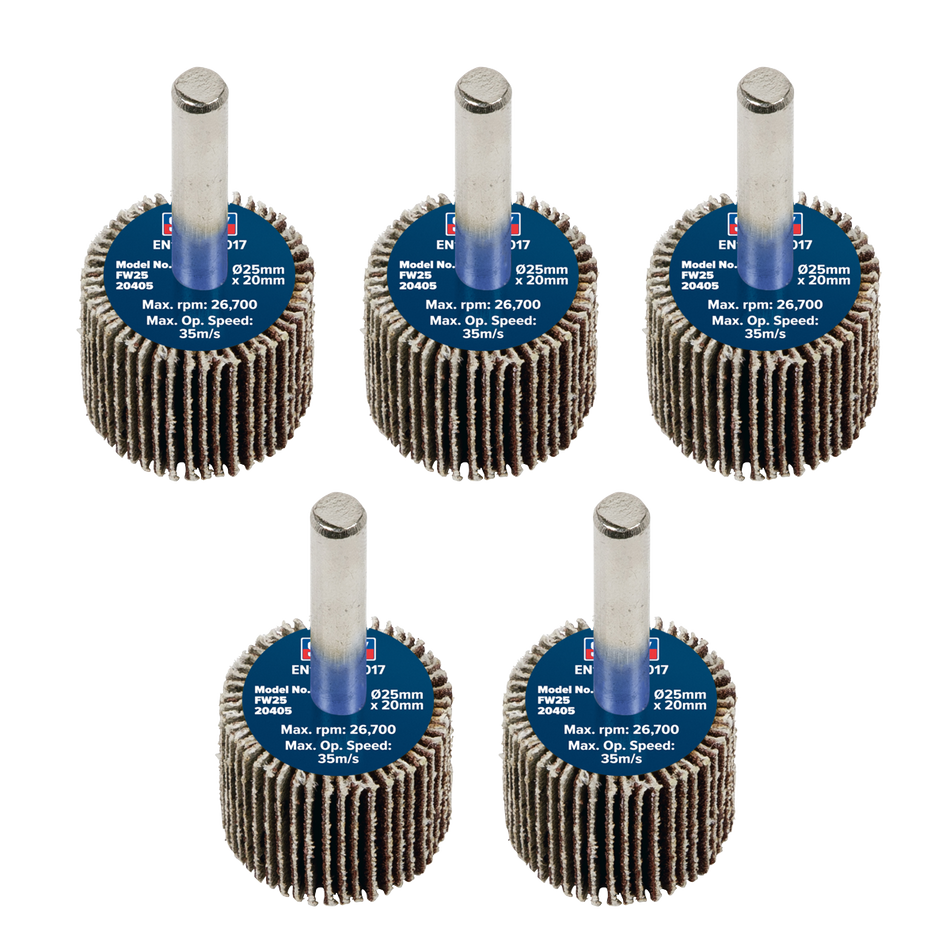 Sealey FW2520405 Abrasive Flap Wheel Diameter 25 x 20mm Diameter 6mm Shaft 40Grit - Pack of 5
