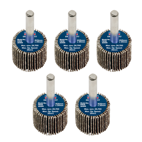 Sealey FW2520405 Abrasive Flap Wheel Diameter 25 x 20mm Diameter 6mm Shaft 40Grit - Pack of 5