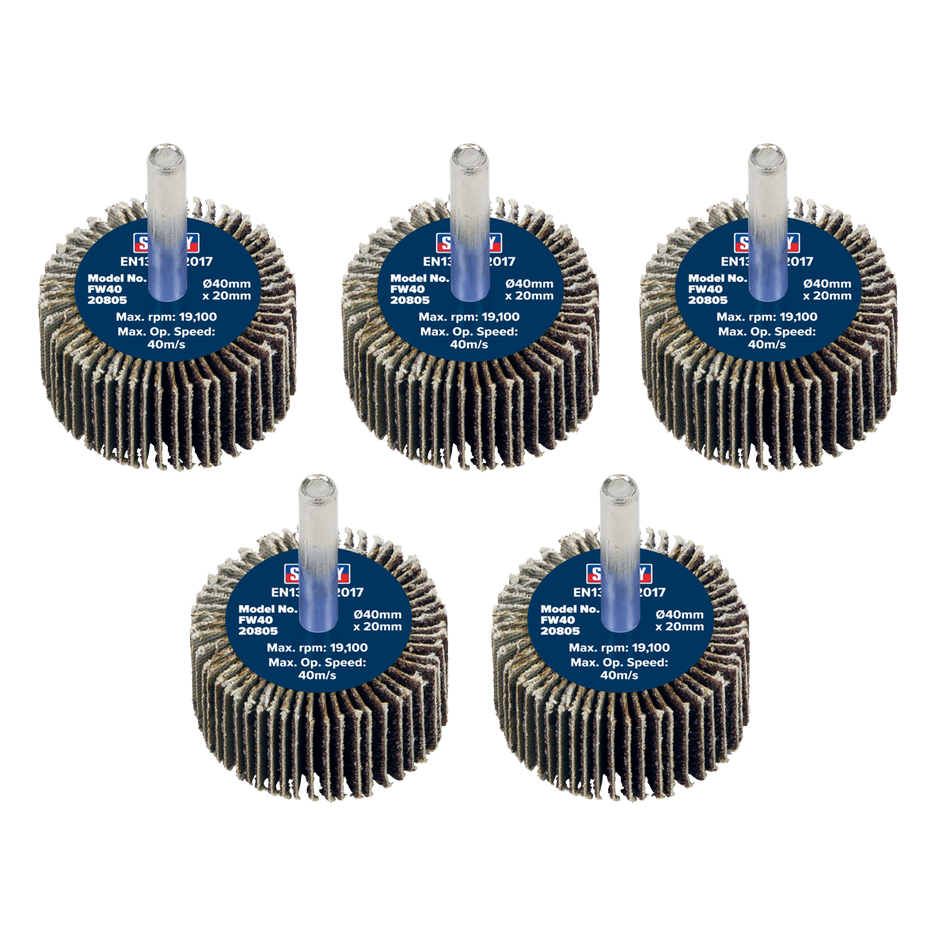 Sealey FW4020805 Abrasive Flap Wheel Diameter 40 x 20mm 80Grit Diameter 6mm Shaft - Pack of 5