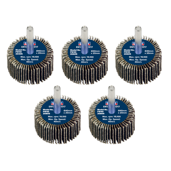 Sealey FW4020ASS Abrasive Flap Wheel Diameter 40 x 20mm Diameter 6mm Shaft Assorted Grit - Pack of 5