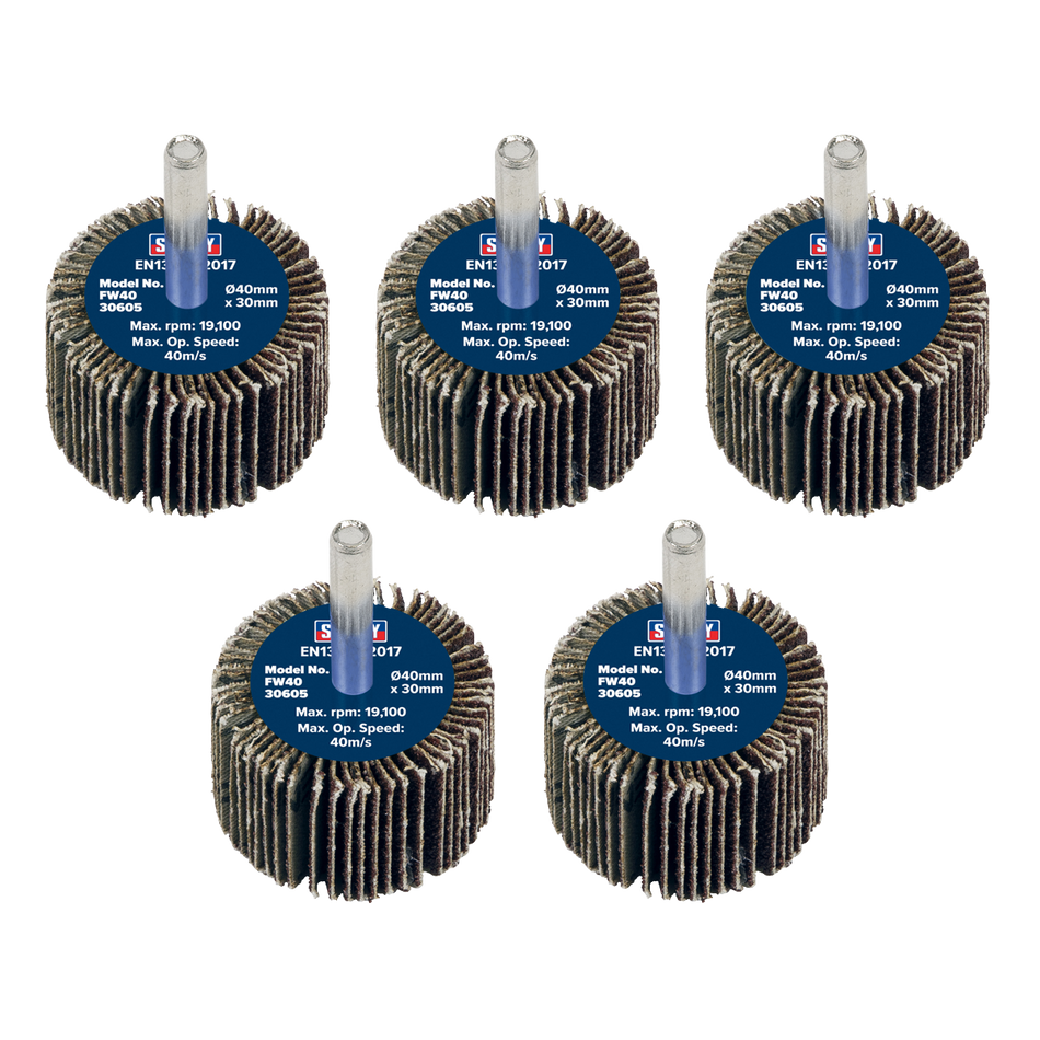 Sealey FW4030605 Abrasive Flap Wheel Diameter 40 x 30mm 60Grit Diameter 6mm Shaft - Pack of 5
