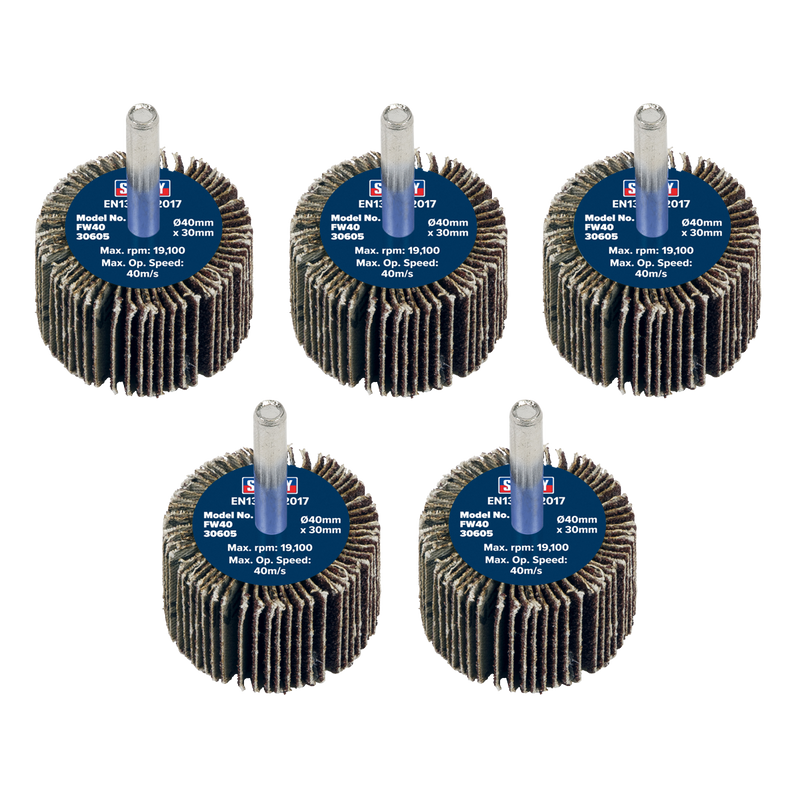 Sealey FW4030605 Abrasive Flap Wheel Diameter 40 x 30mm 60Grit Diameter 6mm Shaft - Pack of 5