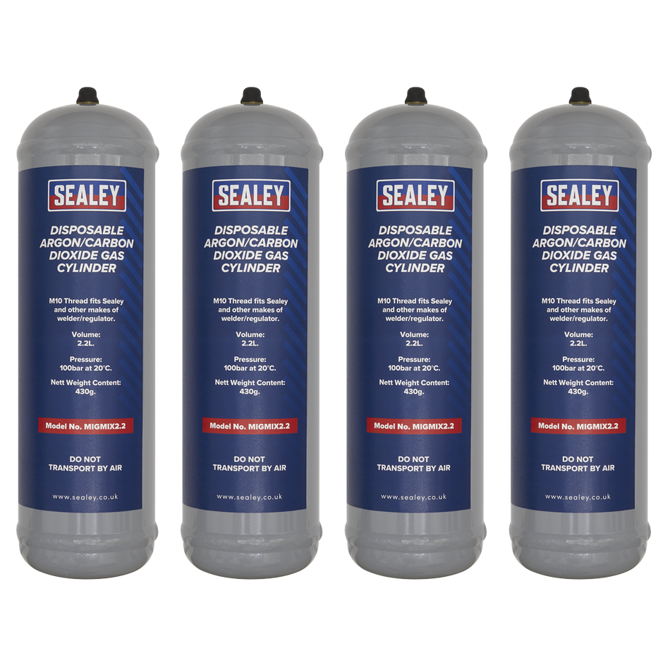 Sealey MIGMIX2.24 430g 2.2L, Disposable Argon/Carbon Dioxide Gas Cylinder - Pack of 4