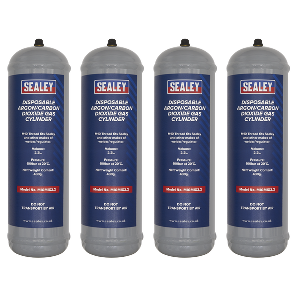 Sealey MIGMIX2.24 430g 2.2L, Disposable Argon/Carbon Dioxide Gas Cylinder - Pack of 4