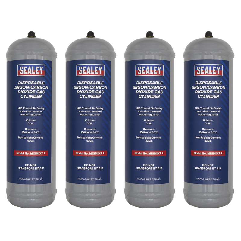 Sealey MIGMIX2.24 430g 2.2L, Disposable Argon/Carbon Dioxide Gas Cylinder - Pack of 4