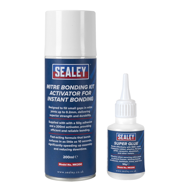 Sealey MK200 Mitre Bonding Kit with Super Glue 50g & Activator 200ml for Instant Bonding