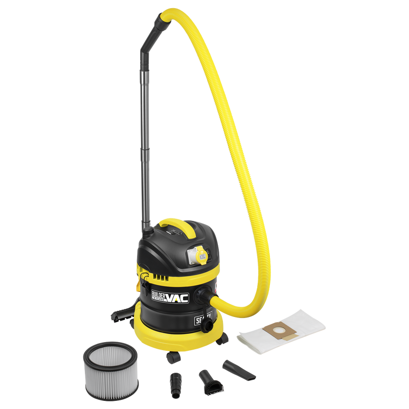 Sealey PC150BV110V BuilderVac¬Æ Wet & Dry Vacuum Cleaner 15L Stainless Steel Drum M Class Filtration 110V