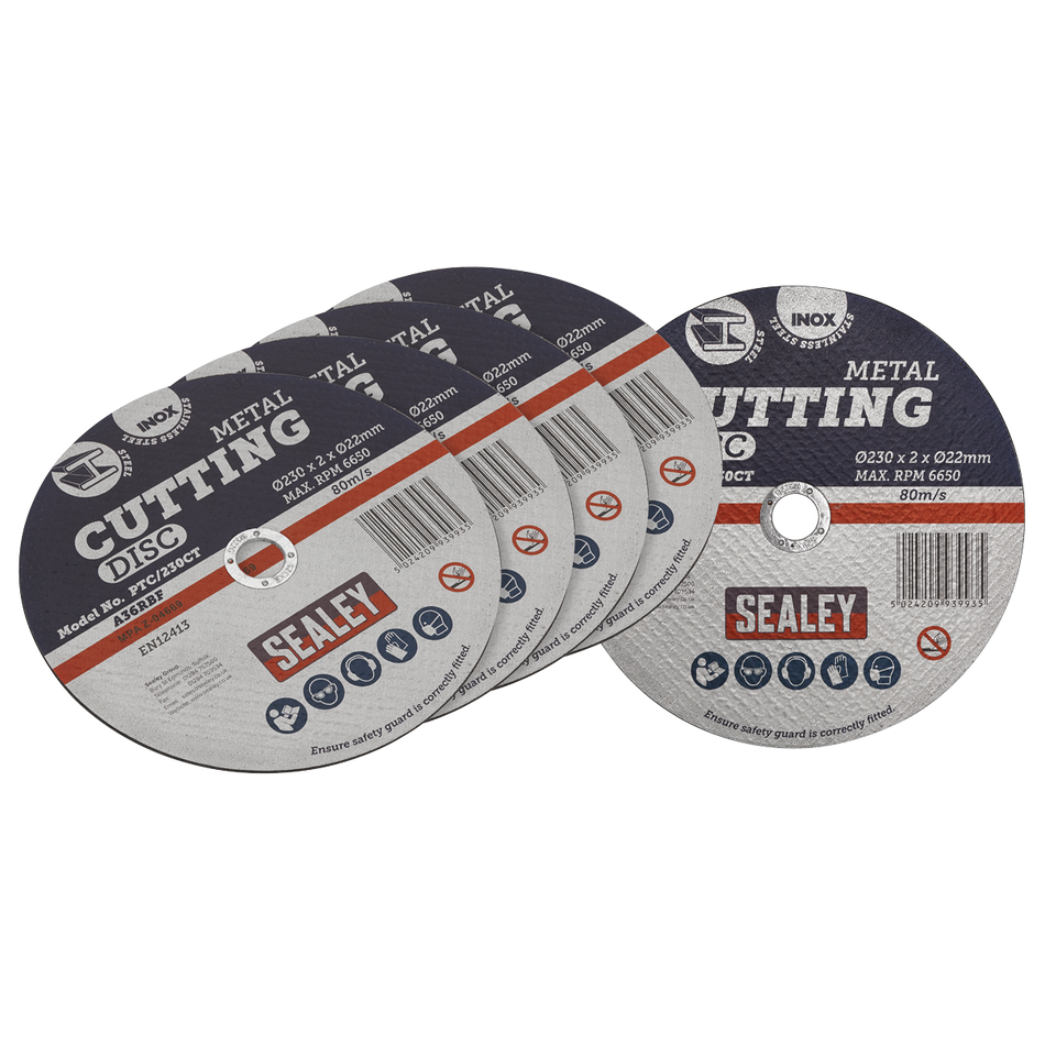 Sealey PTC/230CT5 230 x 2mm Cutting Disc 22mm Bore - Pack of 5