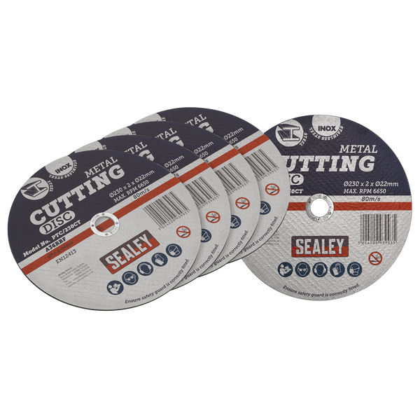 Sealey PTC/230CT5 230 x 2mm Cutting Disc 22mm Bore - Pack of 5