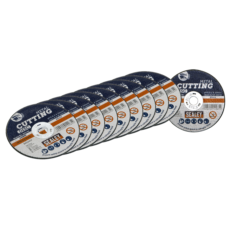 Sealey PTC/3C10 75 x 2mm Cutting Disc 10mm Bore - Pack of 10