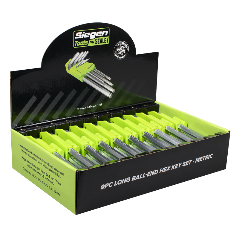 Sealey S01263 Long Ball-End Hex Key Set 9pc - Display Box of 10