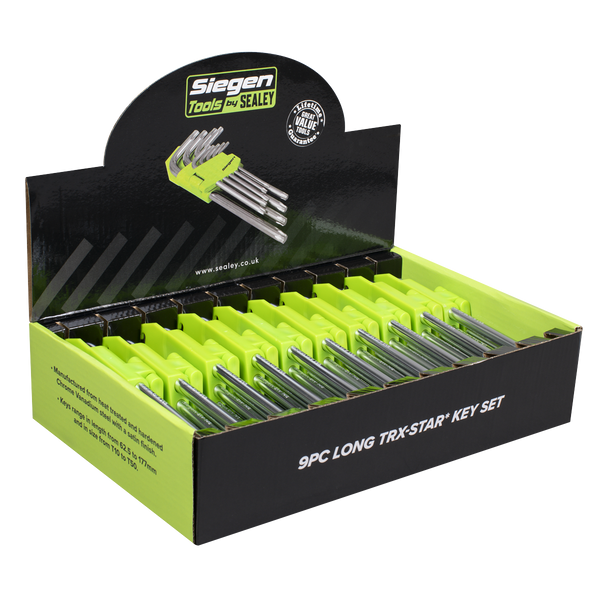Sealey S01264 Long TRX-Star* Key Set 9pc - Display Box of 10