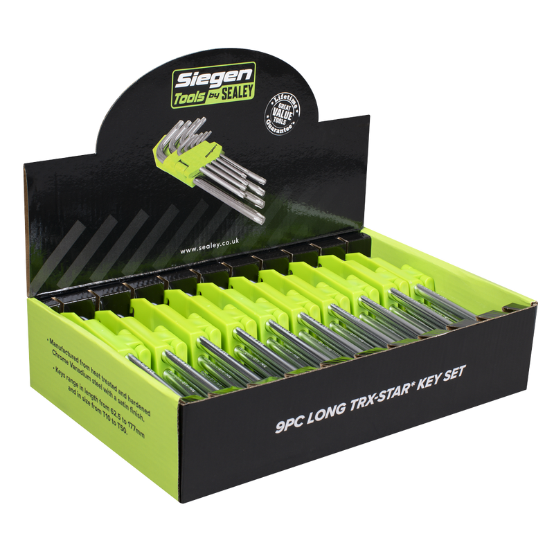 Sealey S01264 Long TRX-Star* Key Set 9pc - Display Box of 10