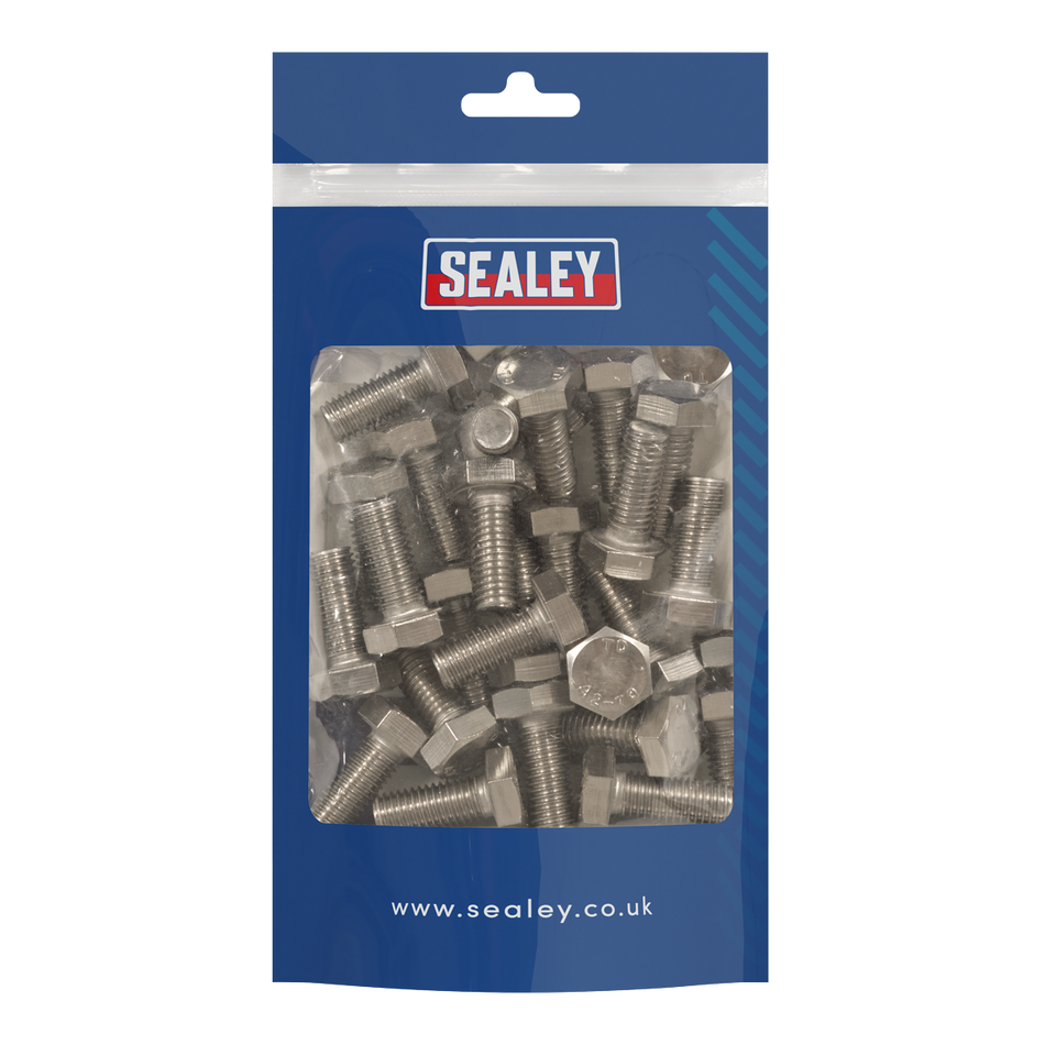 Sealey S1025 Stainless Steel Hex Head Set Screw M10 X 25 A2, DIN 933 - Pack of 25