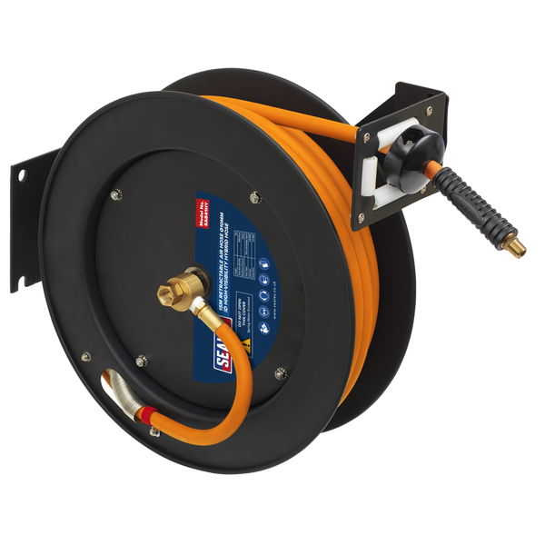 Sealey SA841HY Retractable Metal Reel 15m Diameter 10mm ID High-Visibility Hybrid Air Hose