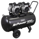 Sealey SAC10001S 100L Oil Free Low Noise Direct Drive Air Compressor 2 x 2hp