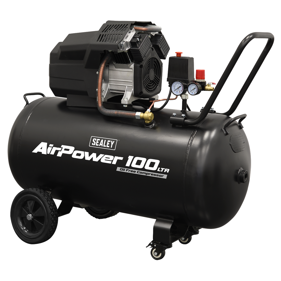 Sealey SAC10002 Air Compressor 100L V-Twin Oil Free Direct Drive 3hp