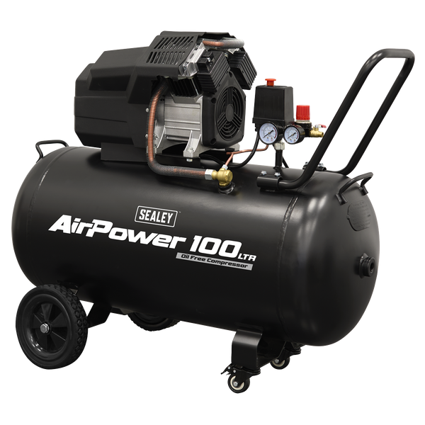 Sealey SAC10002 Air Compressor 100L V-Twin Oil Free Direct Drive 3hp