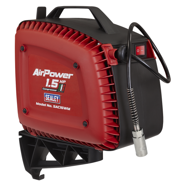 Sealey SAC15WM Wall Mounting Oil Free Air Compressor 1.5hp with 7m Retractable Hose Reel