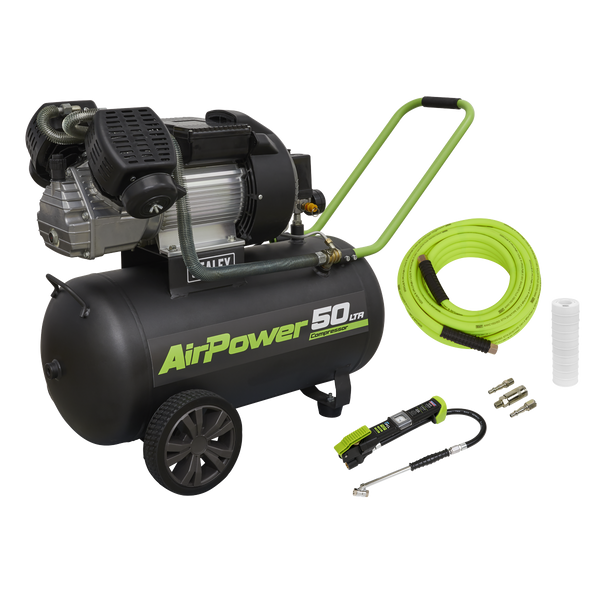 Sealey SAC5030VEKIT Air Compressor 50L Direct Drive 3hp & Air Accessory Kit