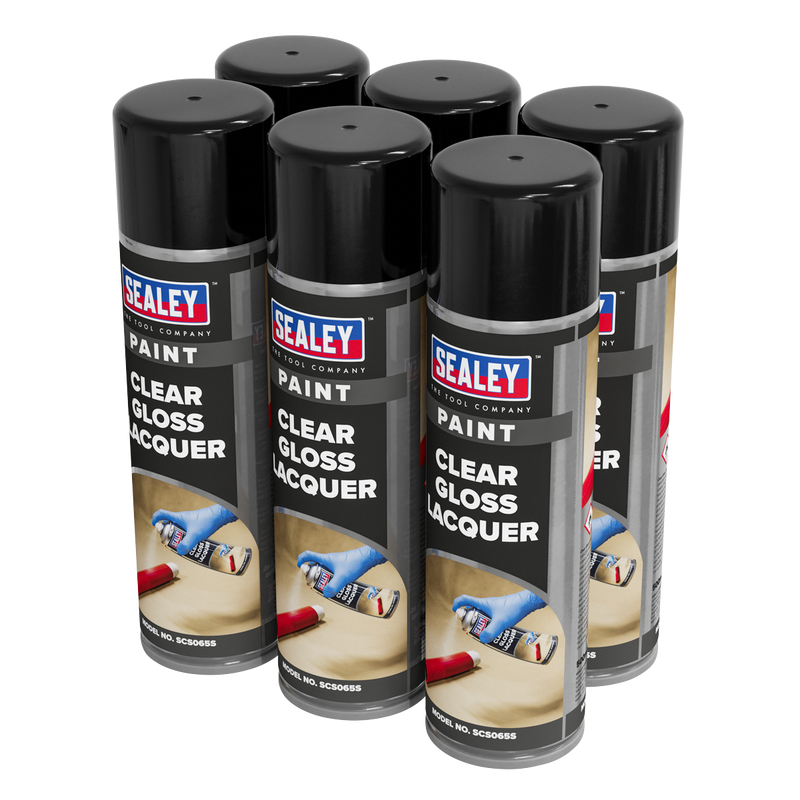 Sealey SCS065 Gloss Lacquer 500ml, Clear - Pack of 6